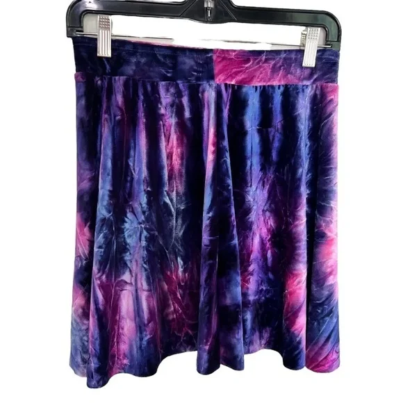 Velvet Tie Dye Skater Skirt Pink Purple Blue Flared A-Line Mini - Picture 2 of 6